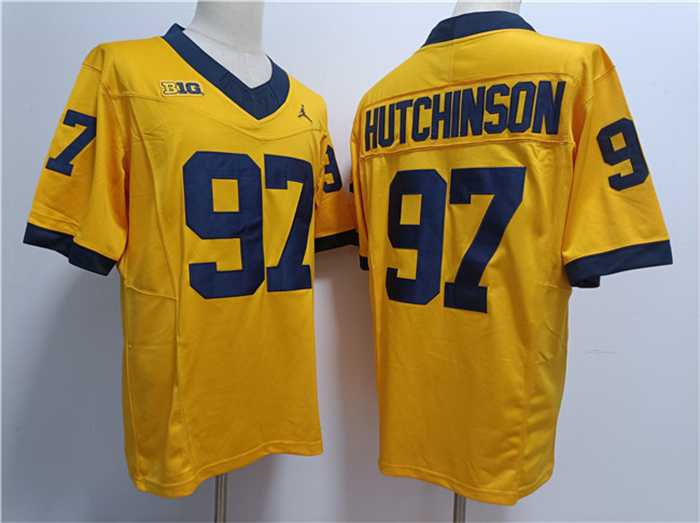 Mens Michigan Wolverines #97 Aidan Hutchinson Yellow Stitched Jersey->->NCAA Jersey